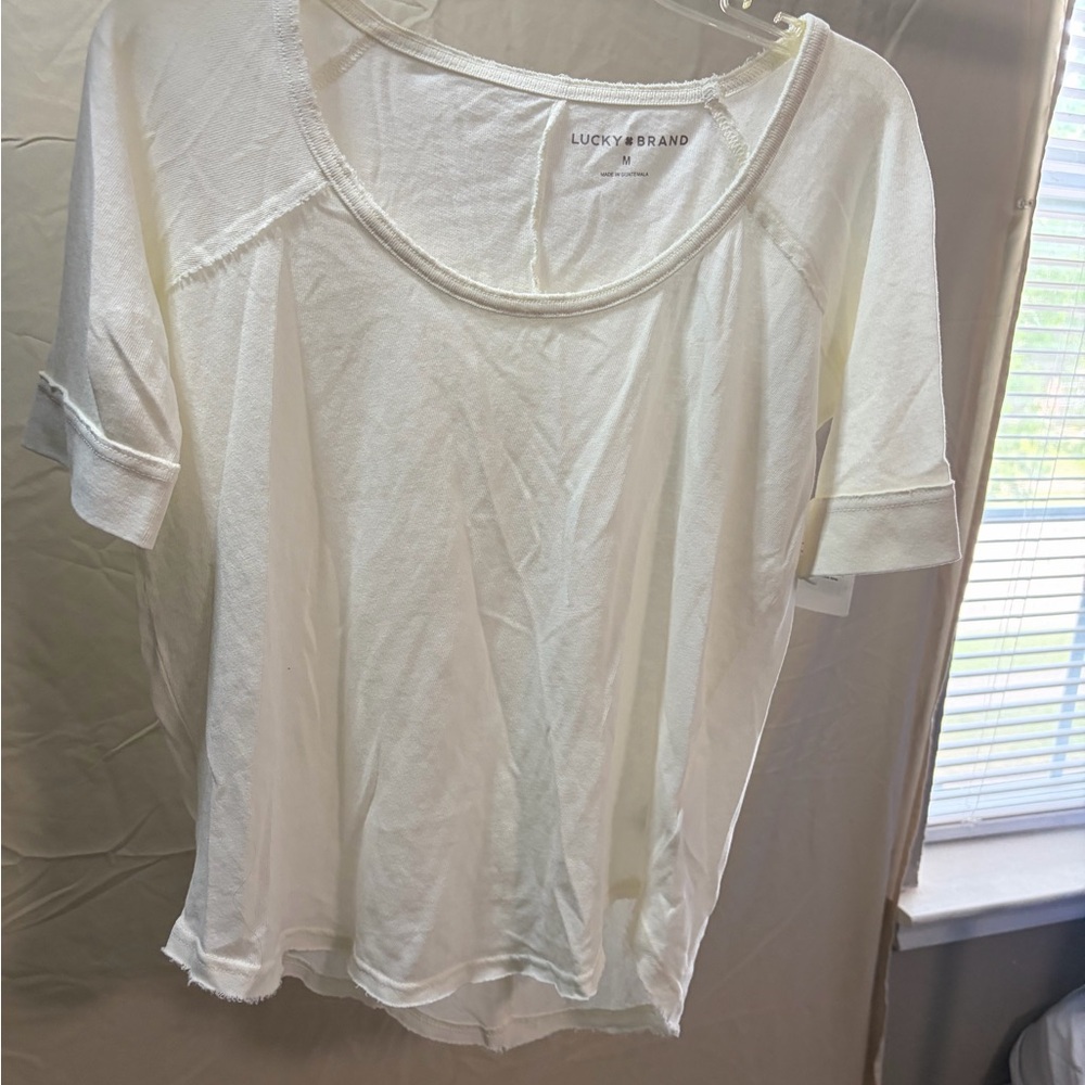 Lucky Brand Cream Short Sleeve Scoop Neck Tee